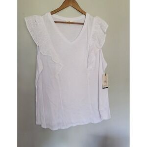 Terra & Sky Plus Size V-Neck Tank with Eyelet Yoke white tank‎ 3xl 24-26w - M